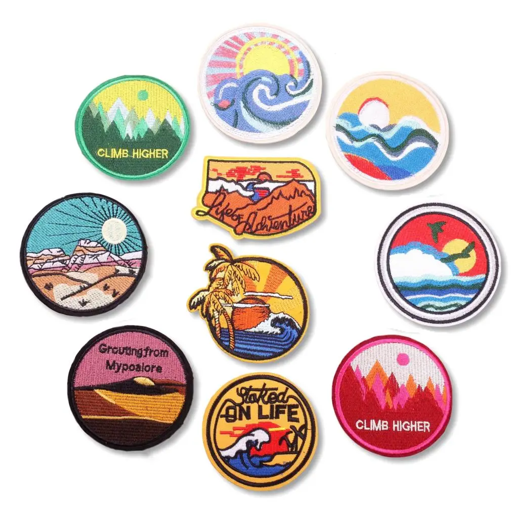 

10Pcs Pulaqi Mountain Waves Patch For Clothing Nature Travel Patches On Clothes DIY Camping Fusible Applqiue Embroidered Pacthes