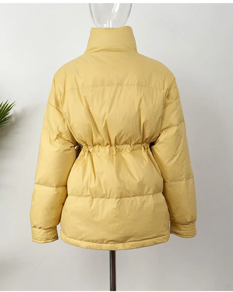 Women's Golf Wear Autumn Winter 90 White Duck Down Collect Waist Fashion Casual Down Coat Cardigan Windbreak Malbon Golf Jacket