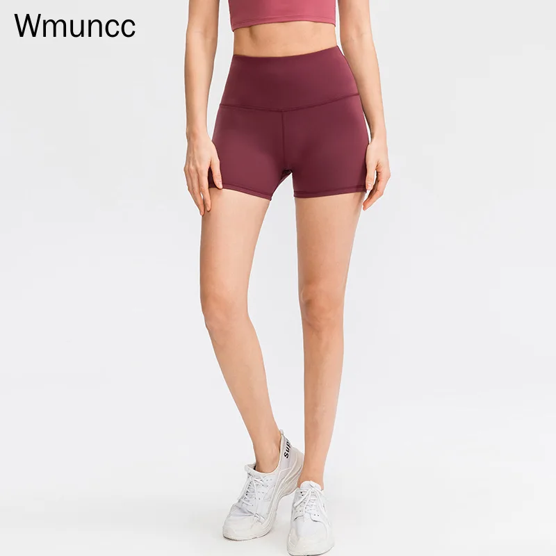 

Wmuncc Women Yoga Short Fitness High Waist Nylon + Spandex Nude Fabric Gym Workout Activewear Tights Fit Push Up Solid
