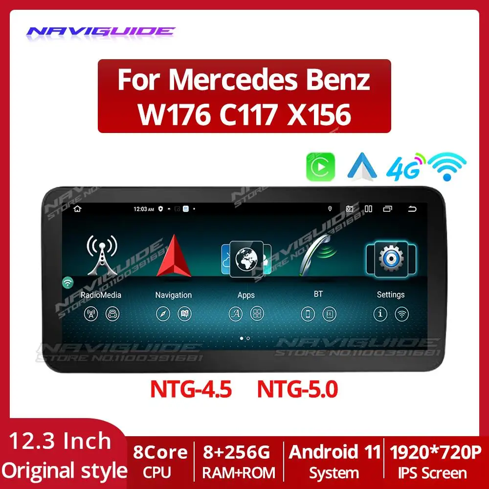 

Автомобильный радиоприемник, мультимедийный плеер IDE 12,3 ''Android11 для Mercedes A CLA GLA W176 C117 X156 8 Core 1920*720P Carplay GPS стерео