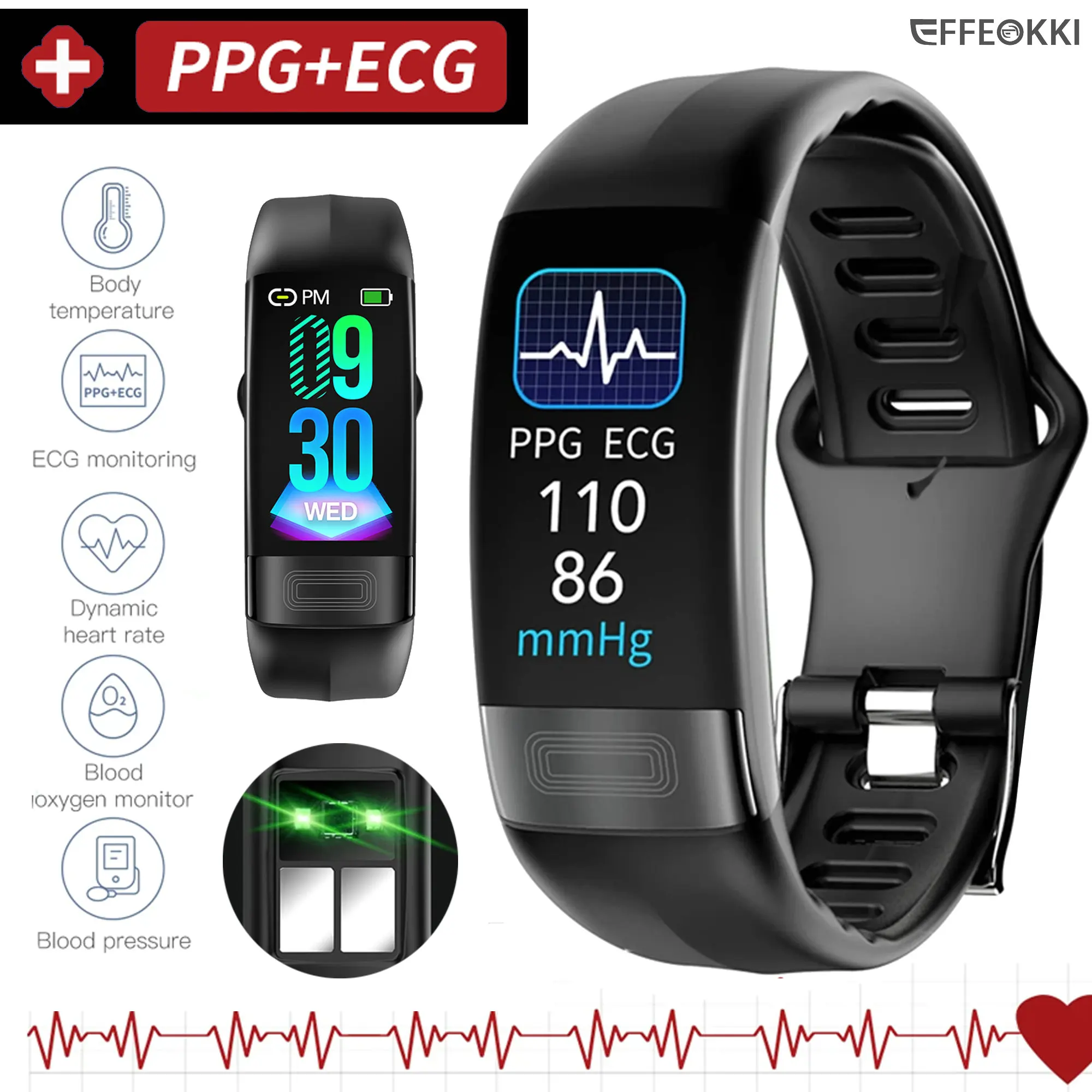 

Смарт-браслет P12 ECG PPG Spo2 с фитнес-трекером