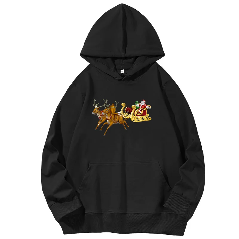 Rudolph Santa Claus Reindeer Christmas santa sleigh graphic Hooded sweatshirts christmas sweatshirt Spring Autumn Women sweater