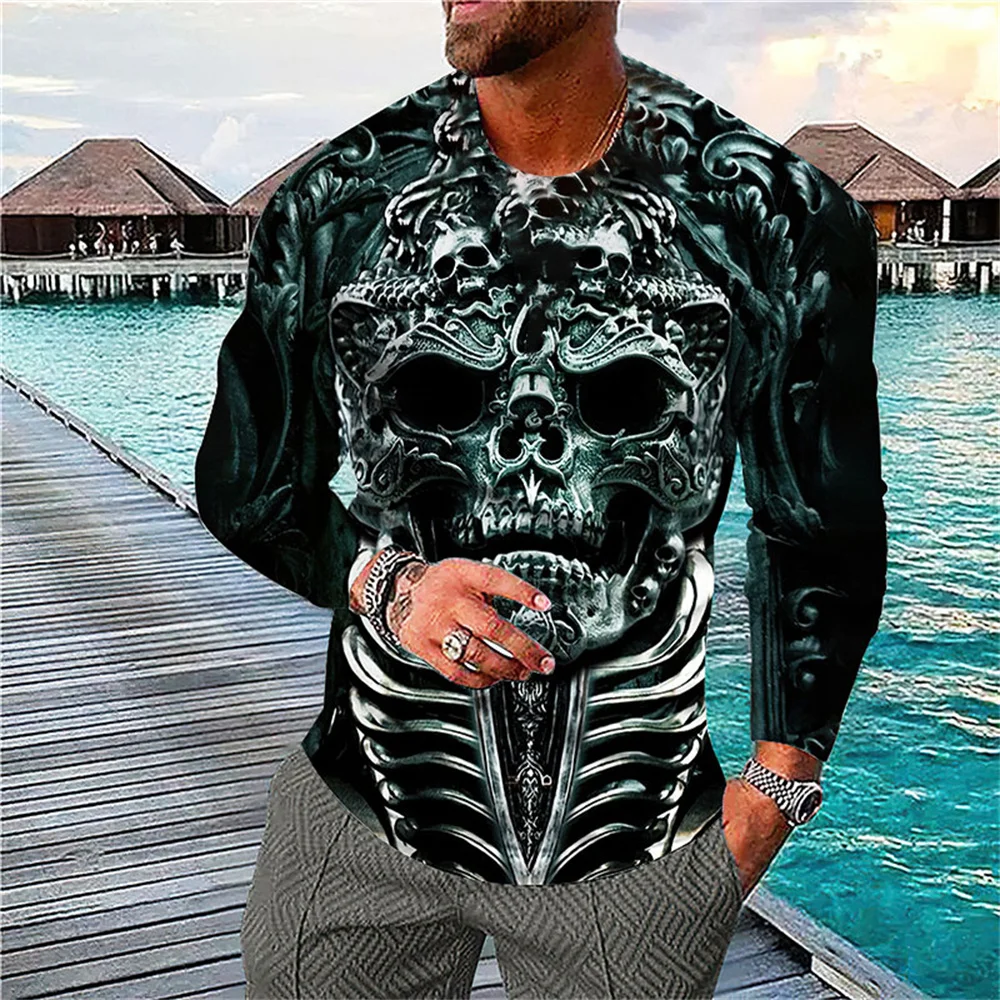 

Vintage Long Sleeve T Shirt For Men 3d Skull O-neck Tees Tops Street Hip Hop T-shirts Oversized Tee Shirt Men Clothing Camiseta