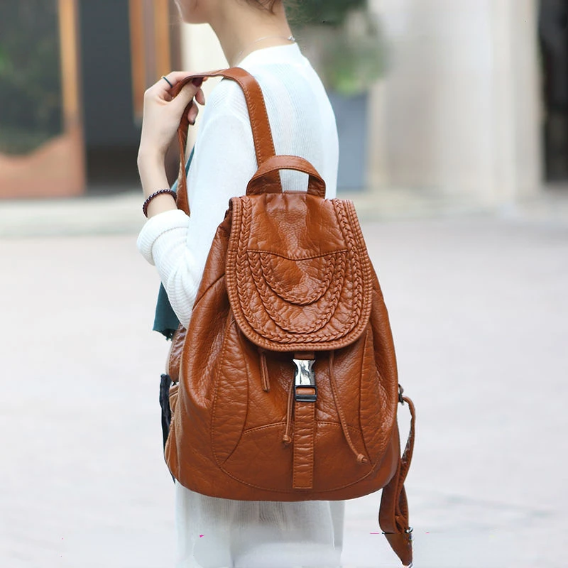 

Women Large Capacity Backpack High Quality Leather Female Vintage Bag School Bags Travel Bagpack Ladies Bookbag Rucksack E223
