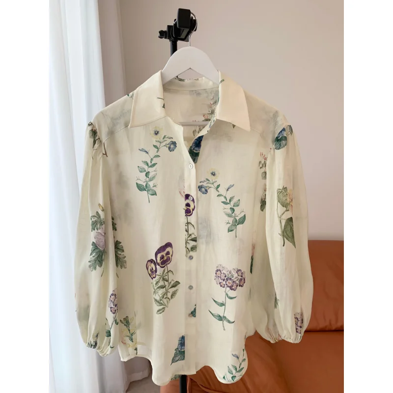 Women Flower Pattern Loose Versatile Linen Shirt or Shorts Set Womens Clothing