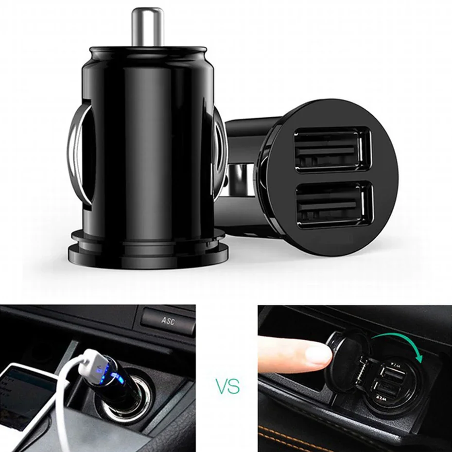 

Car Truck Dual 2 Port USB 12V Power Mini Charger Adapter for iPhone 7 Plus 6 5S 4s Huawei P10 S8 S7 celular Black