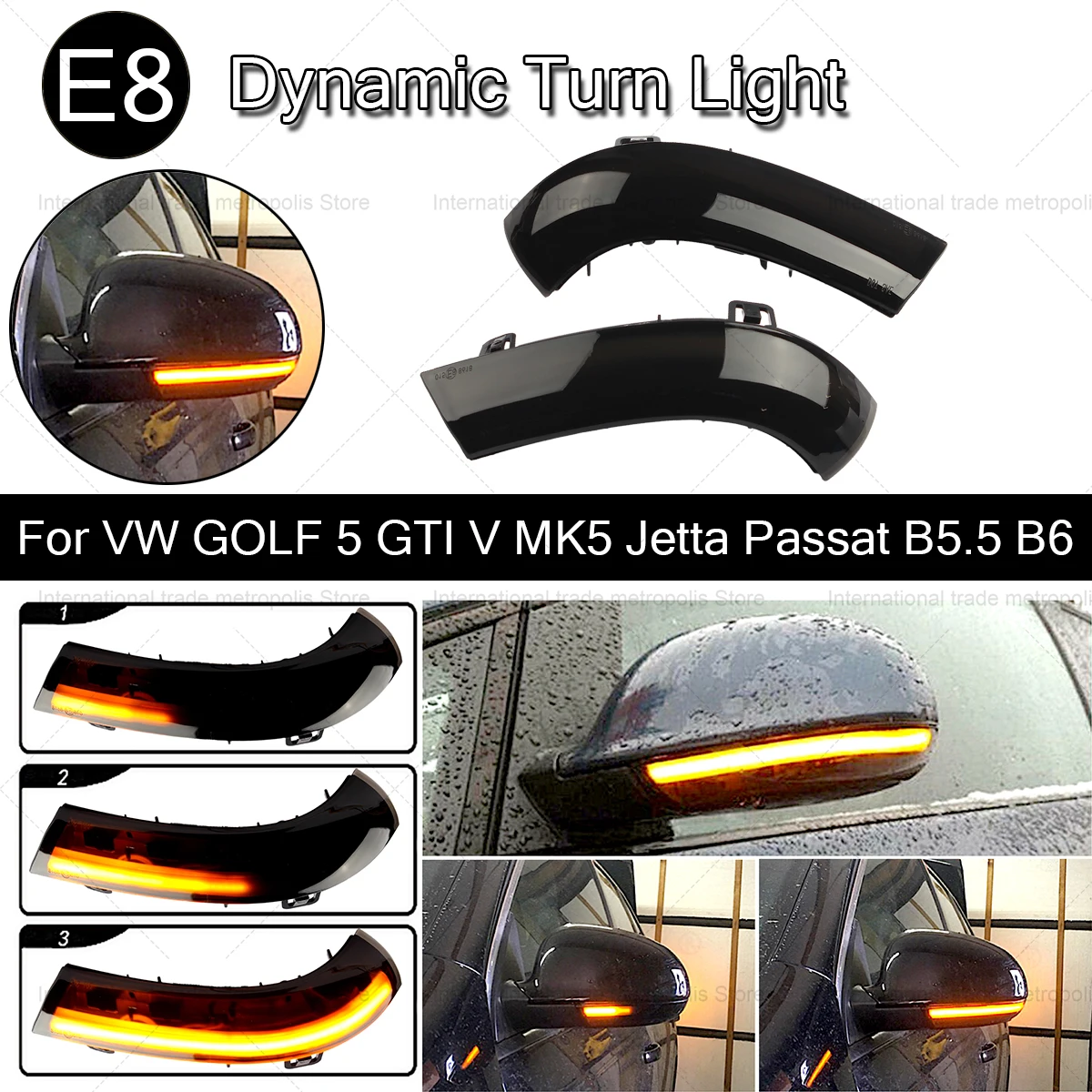 

2pcs For VW GOLF 5 GTI V MK5 Jetta Passat B5.5 B6 Sharan Superb EOS Dynamic LED Turn Signal Light Side Wing Mirror Indicator