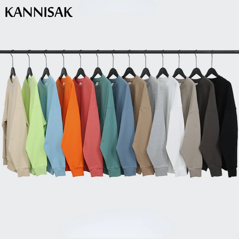 

Мужская толстовка KANNISAK, весна-осень, корейские пуловеры из 100% хлопка, однотонные серые топы с круглым вырезом в стиле Харадзюку, Повседневна...