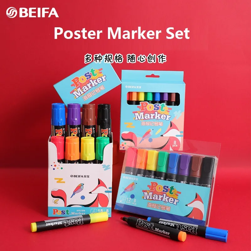 Beifa 8Colors/set Plumones Acrylic Paint Markers Art Supplies 6/12/18mm Marcadores POP Advertising Poster Graffiti Painting Pen