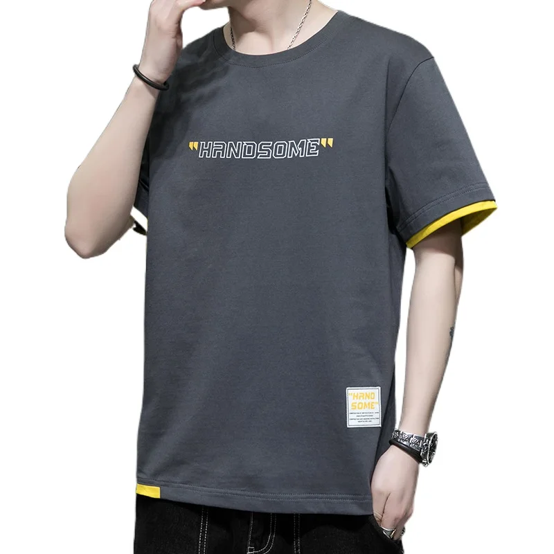

High Quality Round Neck Fashion Brand Summer Plus Large Size Suitable T-shirt Fat Loose Thin Half Sleeved Clothes Men's Wear