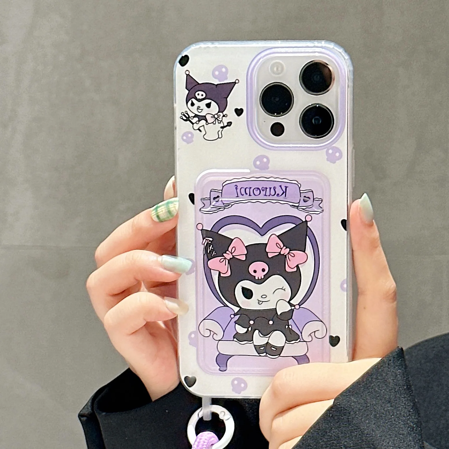 Sanrio милый чехол-кошелек Hello Kitty Kuromi с карманом для карт и ремешком на руку iPhone 16 15 14