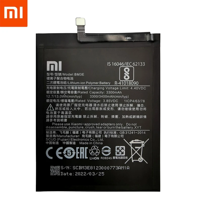 2022 100 original xiao mi phone battery bm3e for xiaomi mi 8 mi8 m8 real 3400mah high quality replacement batterie bateria free global shipping