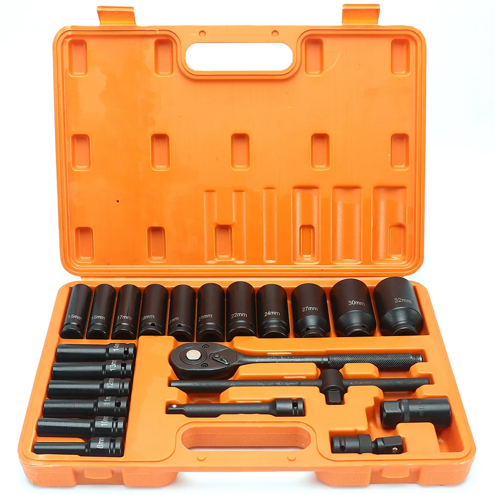 23 pcs hot sell heavy duty socket professional ratchet wrench in portable plastic box for Car Repair Tools Set