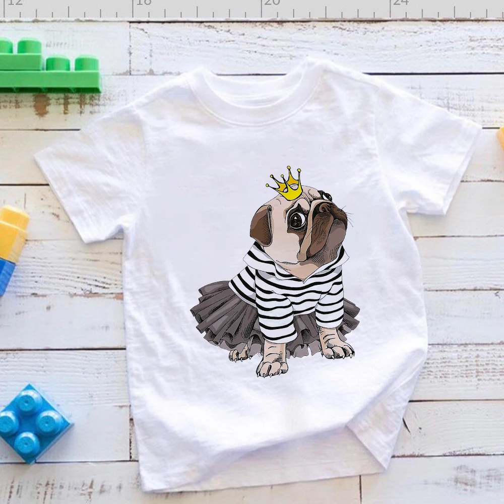 Детская футболка с принтом мопса Повседневная Базовая в европейском стиле лето