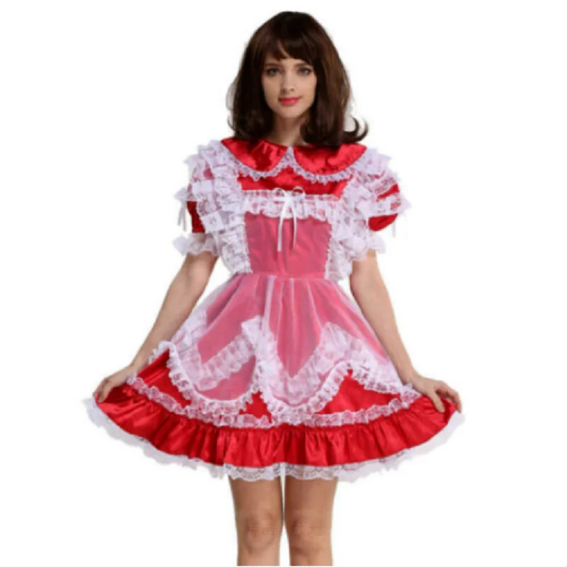 Горничная Сисси сатиновое фиксируемое красное платье для девушек |