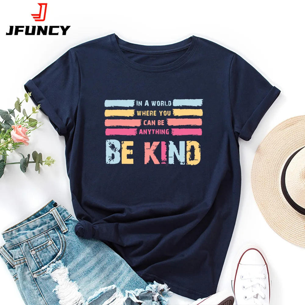 JFUNCY Oversize Letter Printed Women's T-shirts Woman Short Sleeve Tops Female T Shirts 2022 Summer Cotton Tshirt Ladies Clothes