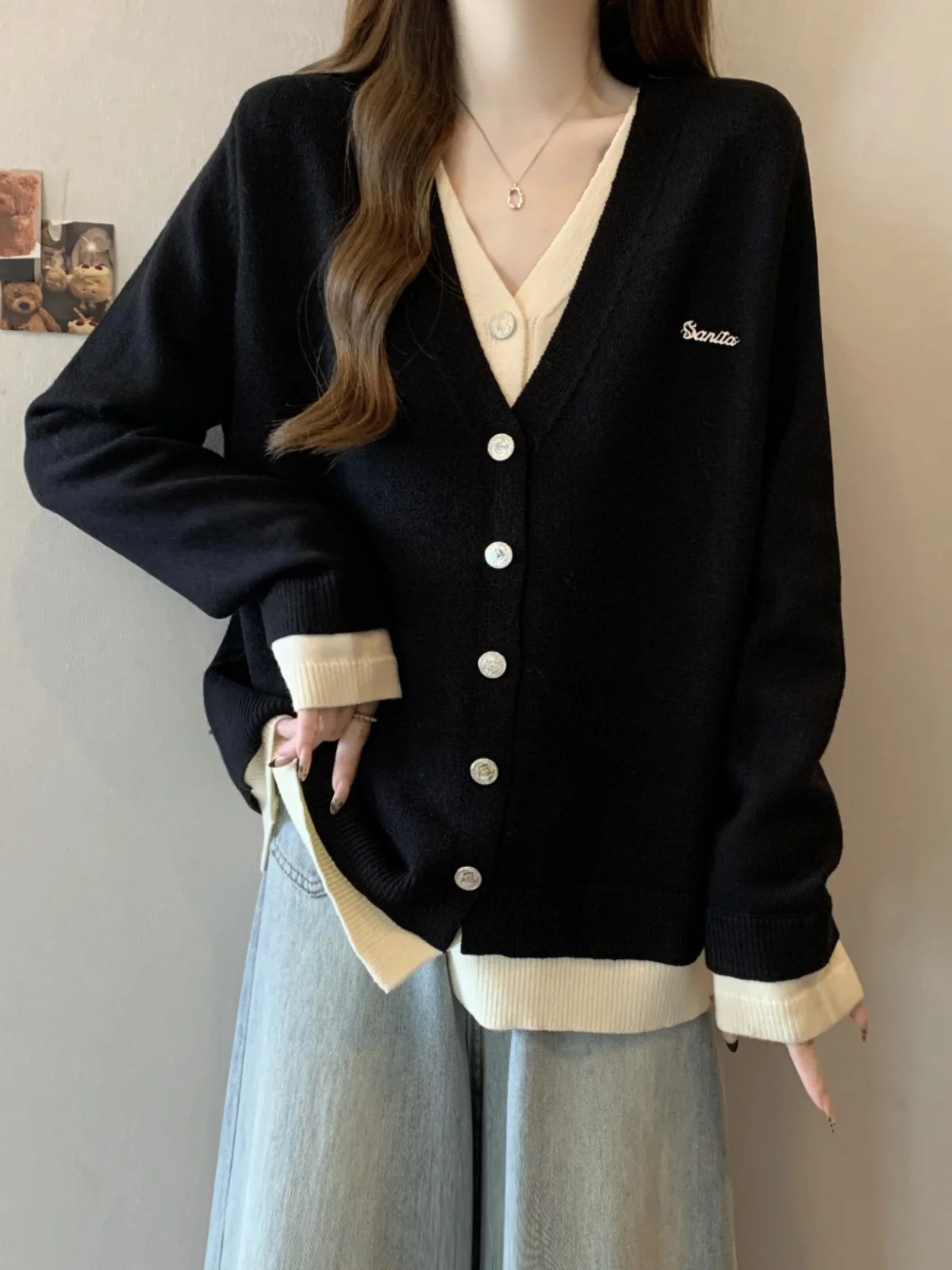 Красный вязаный кардиган из двух предметов с v-образным вырезом свитер верхняя