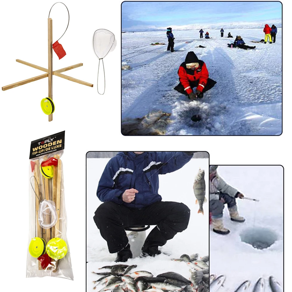 

3pcs Ice Fishing Rod Tip Up Portable Ice Fishing Flag with Nylon Wire Winter Fishing Tip Up Outdoor Fishing Tackle Accessories