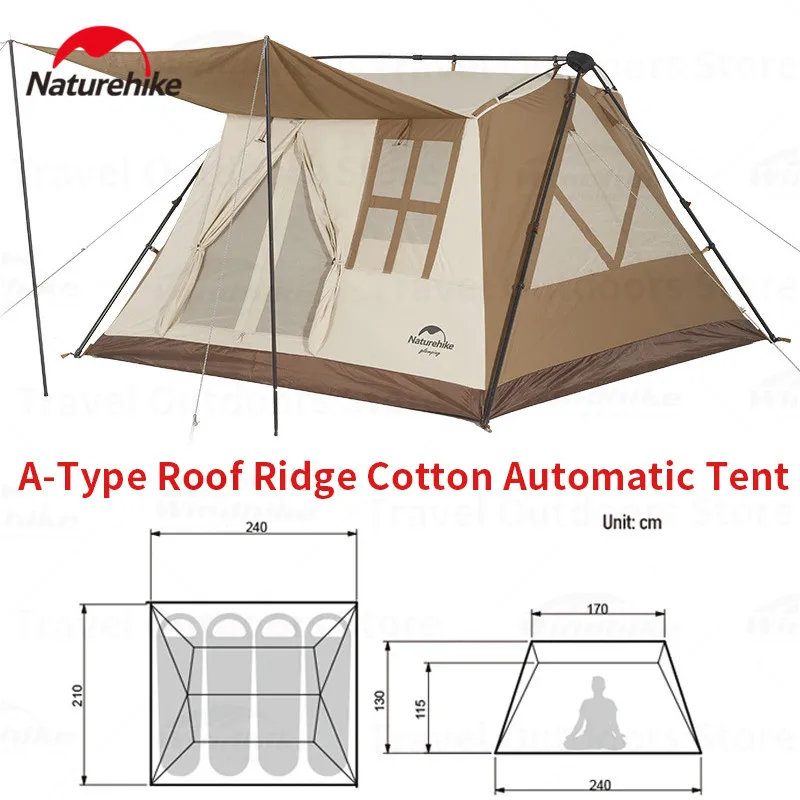 

Палатка Naturehike для 3-4 человек, хлопок, тип А, на крыше, автоматическая, для кемпинга, раздвижная, для зала, быстрая сборка, для улицы