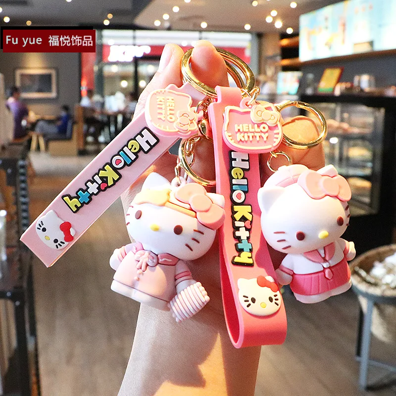 

Sanrio Kawaii Hello Kitty Keychain Pink Kuromi Melody Cinnamoroll Car Key Ring Backpack Pendant Ornaments Girls Holiday Gifts