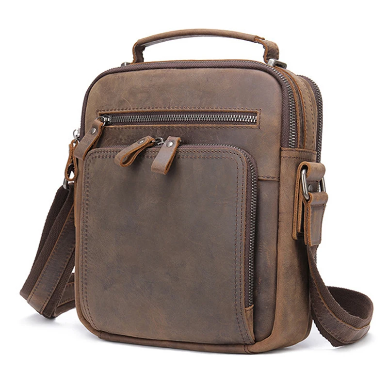 Crazy Horse Genuine Leather Men's Shoulder Bag Vintage Messenger Handbags Bolsos Male Crossbody Bags Man's Handbag Sling Bag