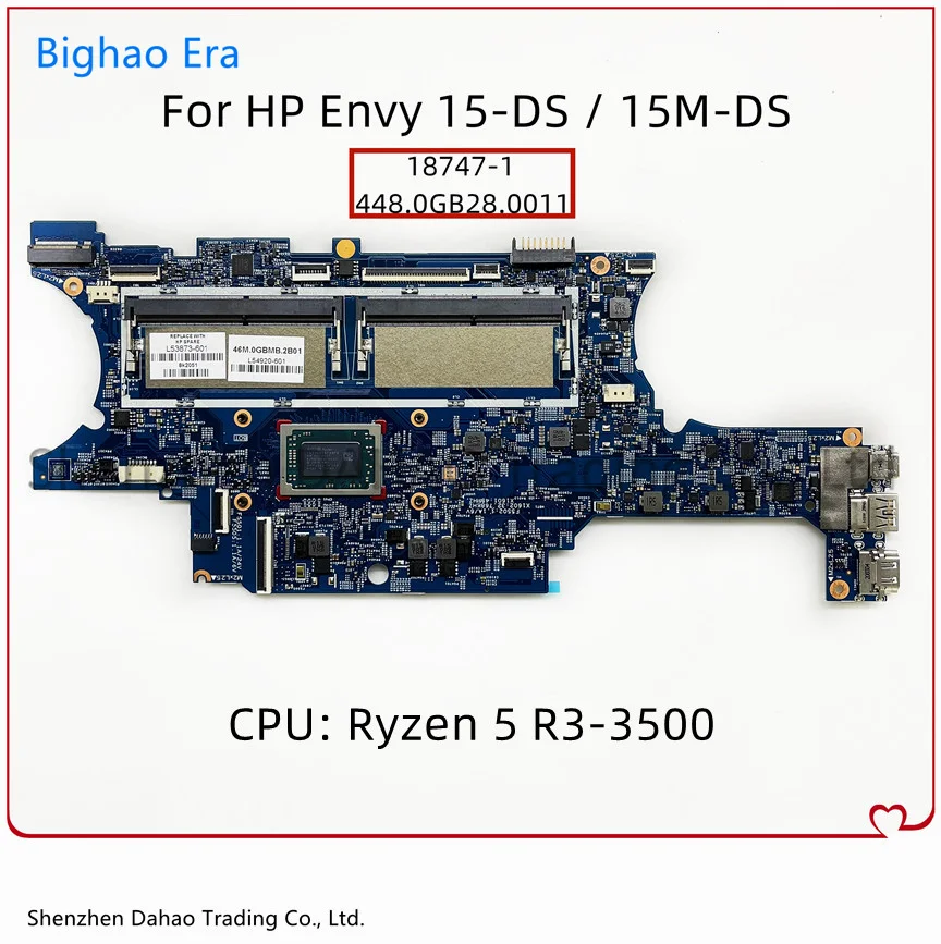 

18747-1 Mainboard For HP Envy X360 15-DS 15M-DS Laptop Motherboard With R5-3500 CPU DDR4 L53874-001 L53874-601 100% Fully Tested