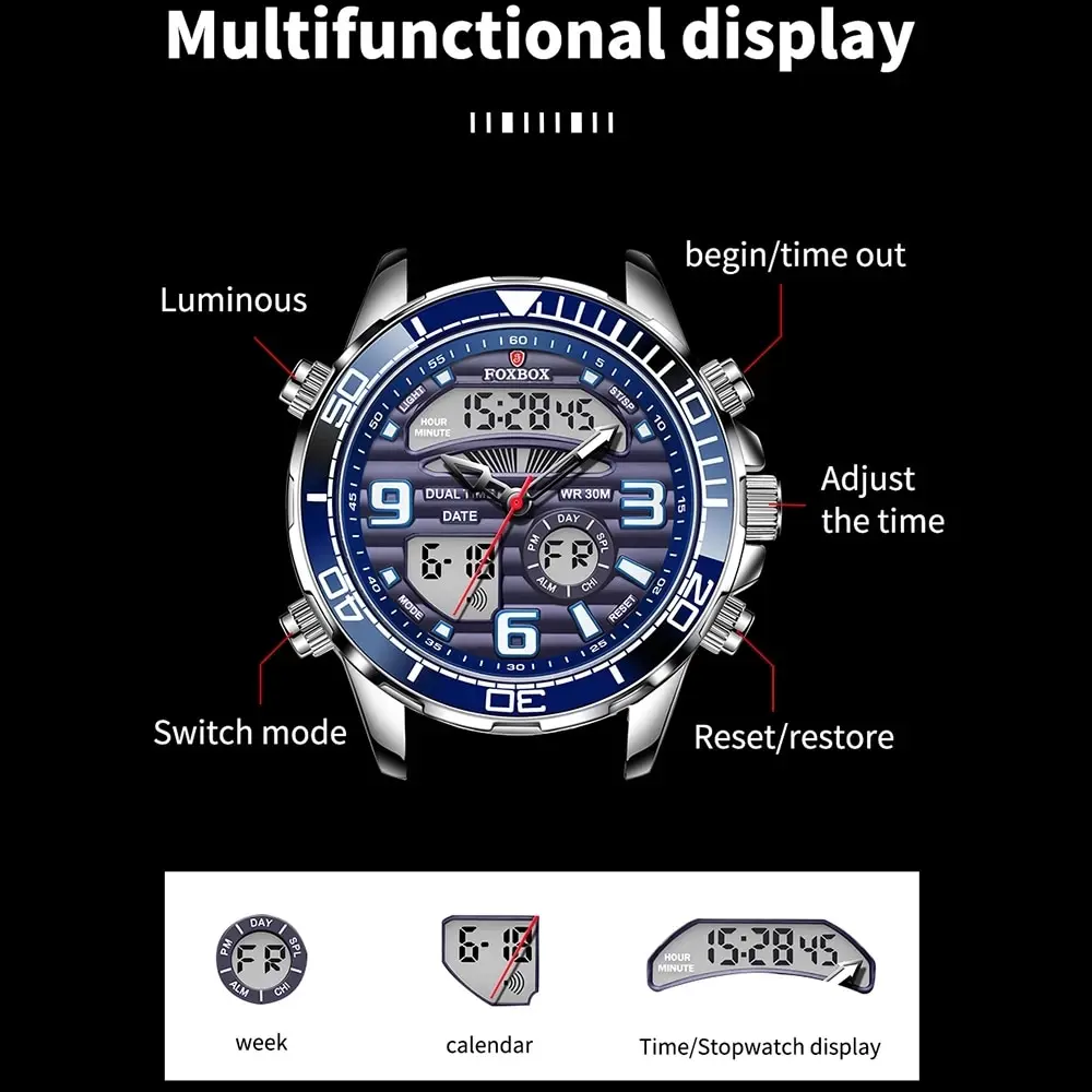 Digital Mens Watches Top Luxury Sport Quartz Wristwatch For Men All Steel Military Waterproof Clock+Box 3