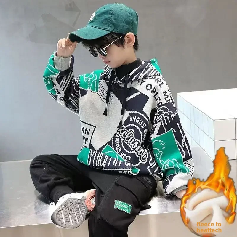 Осень/Зима 2024 новинка утепленная толстовка с капюшоном для мальчиков стильная