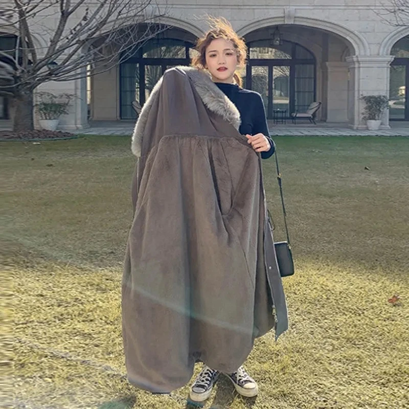 2023 New Women Winter Cotton Padded Jacket with Plush Thickened Padded Long Parka Jacket Faux Fur Hooded Jacket