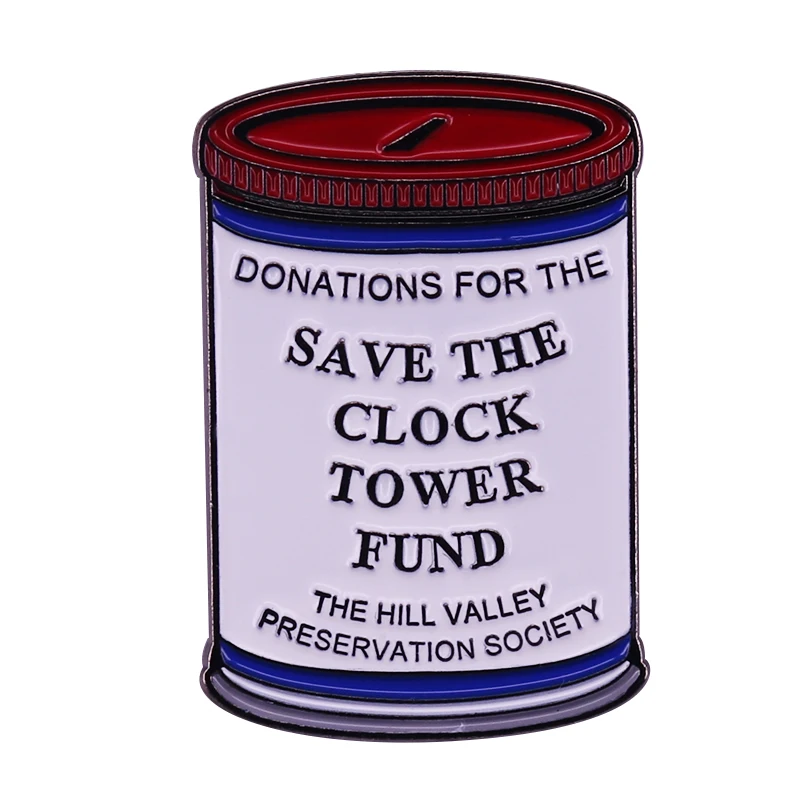 

Save The Clock Tower Donation Can Replica Badge Pin From Back to the Future!