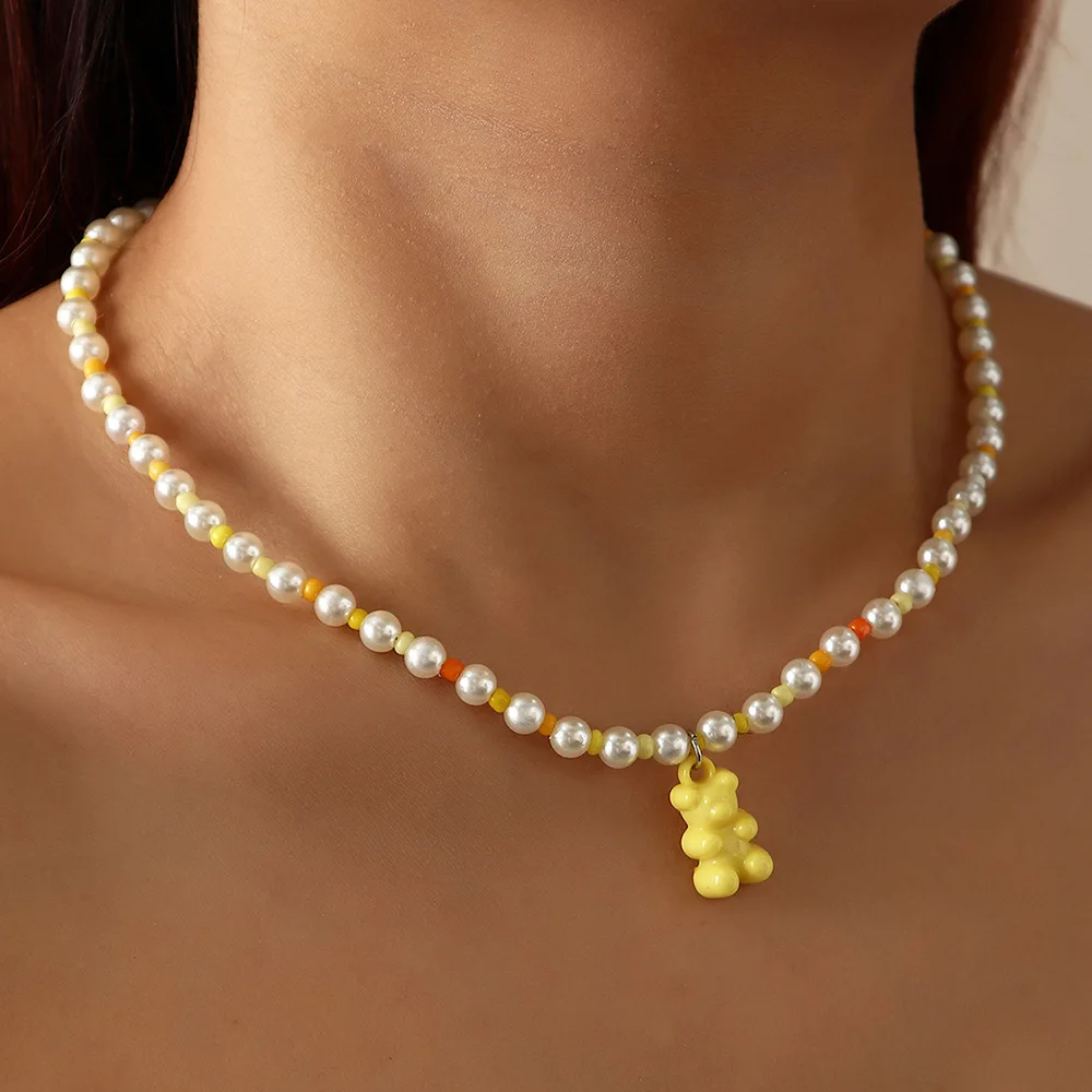 Подвеска в виде медведя радужной расцветки для женщин и девушек жемчужное