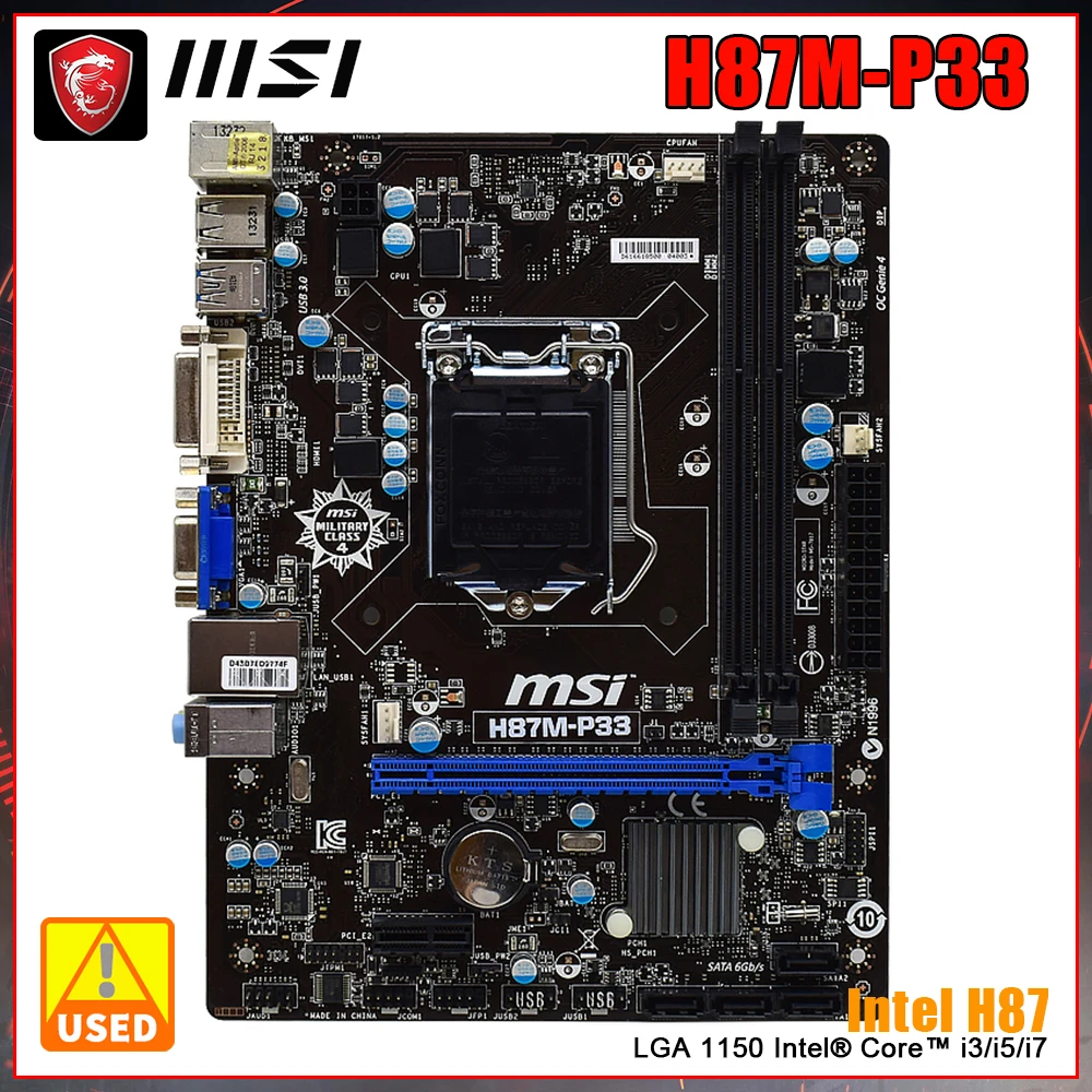 

LGA 1150 Motherboar H87M-P33 MSI Motherboard with Intel H87 Chipset DDR3 32GB Supports Dual Channel DDR3 1600/1333/1066MHzMemory