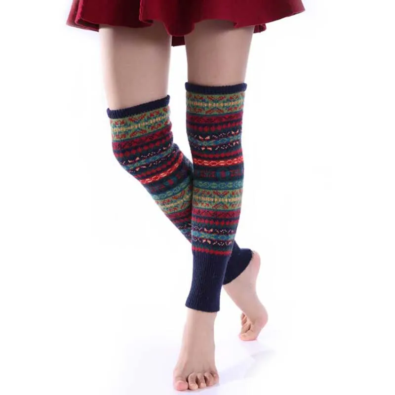 Autumn and Winter Camouflage Bohemia Leg Warmers Knit Crochet Knitted Wool Warm Socks Women's Over Knee Warm Boots Leggings
