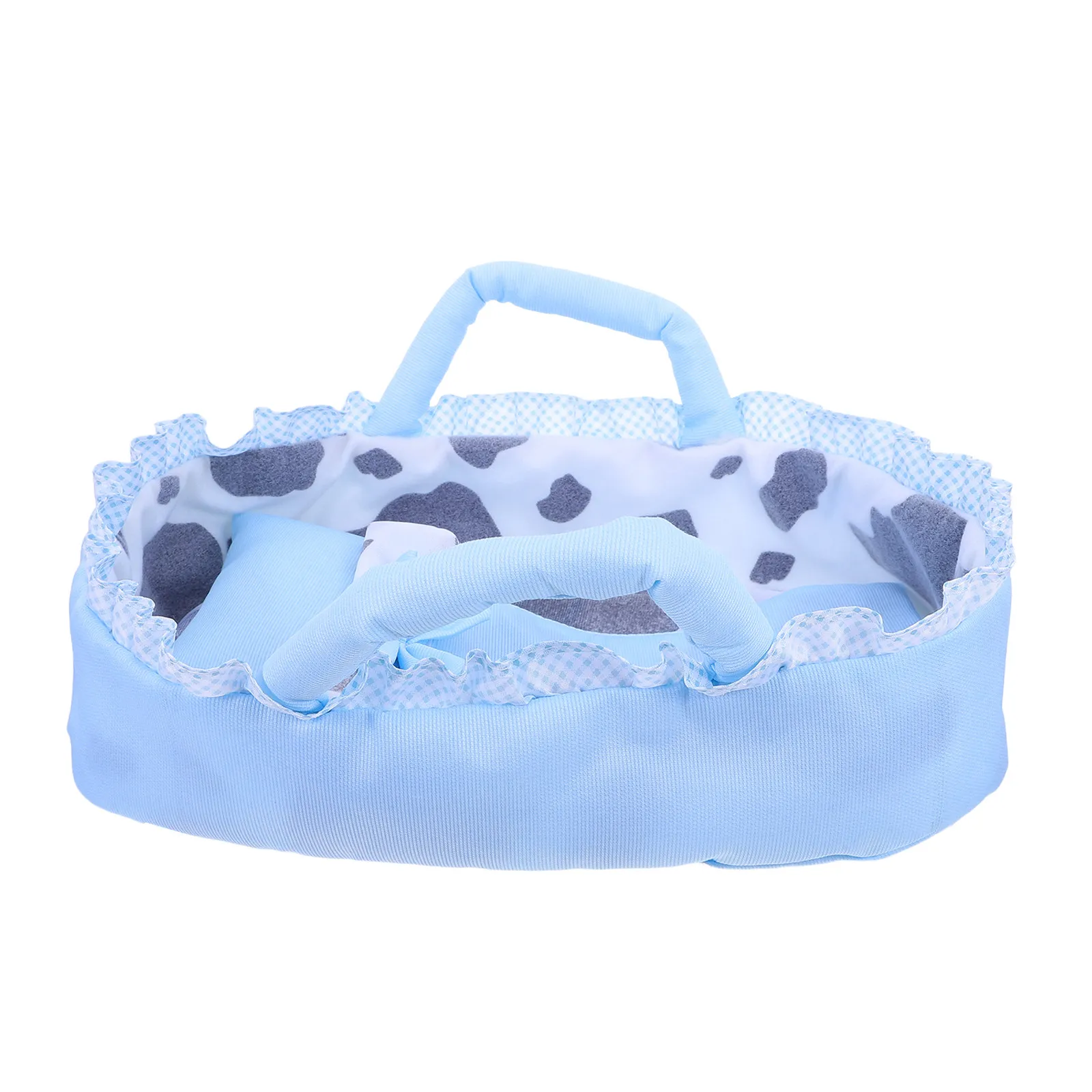 Фото Колыбель-кроватка для кукол 35 см с подушкой и одеялом, синяя, 13,8x9x3,9 дюйма, портативная люлька для реалистичных ролевых игр в кукольный домик №1