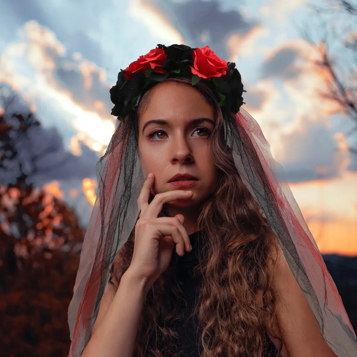 

Veil Flower Headbandheadpiecedaythe Deadwomen Black Rose Hair Mexican Costume Accessories Gothic Veils Cosplay Wedding