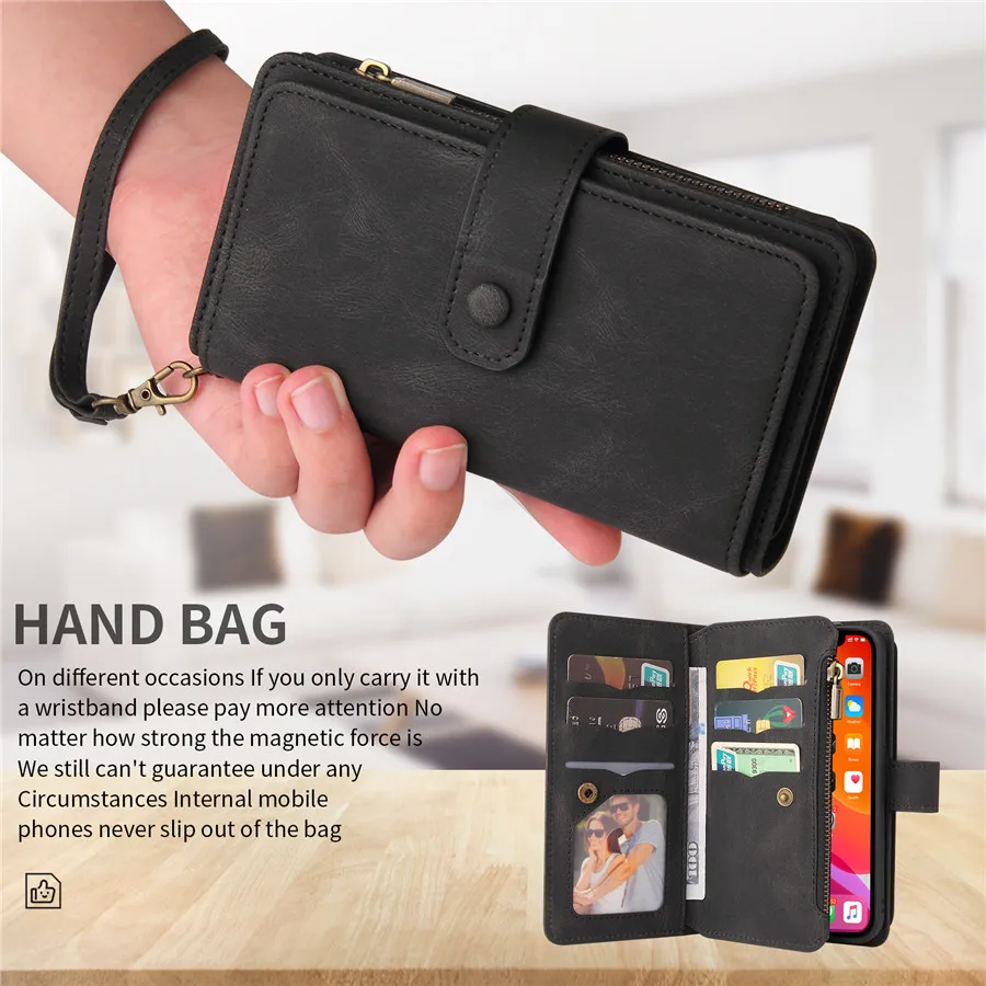 For Motorola Moto E7 Power  Zipper Multi Card Slot Leather Case for Moto E7i Power Flip Wallet Case for Moto E7 E 7 Power Cover