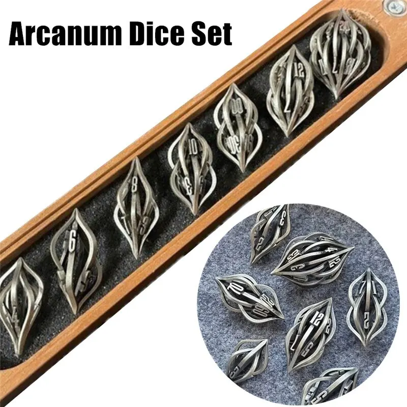 

The Arcanum Dice Set 3D Printed Metal Dice Metal Dnd Dice Set RPG Dice For Table Games With Exquisite Wooden Gift Box