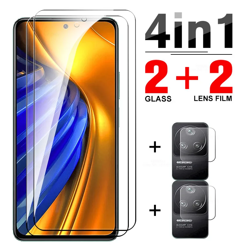 

4in1 Tempered Glass For xiaomi poco f4 5G 6.67 inches Full Cover HD Screen Protector poko little pocophone pocof4 f 4 Lens Film