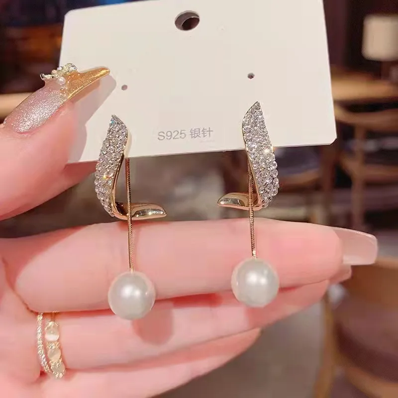 

New Classic Elegant Imitation Pearl Dangle Earrings For Women Crystal Long Tassel Exquisite Drop Earring Wedding Jewelry