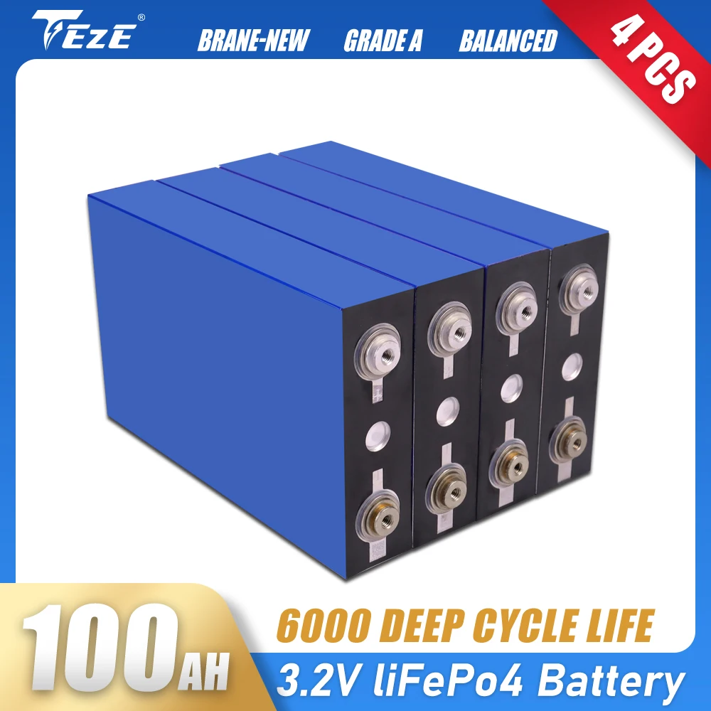 

4PCS Lifepo4 Battery Cell 100Ah 3.2V Brand New Grade A Deep Cycle 12V 24V 48V RV EV Boats Golf Cart Home Solar Storage System
