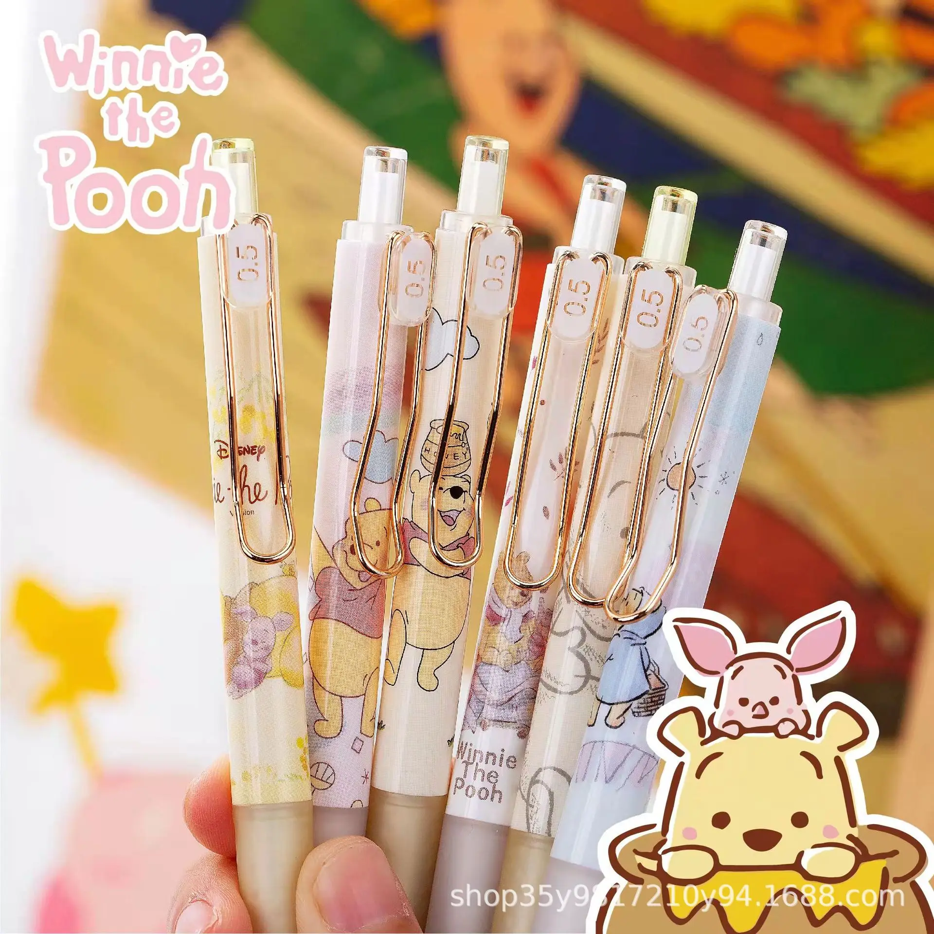 

6PCS Disney Winnie the Pooh limited press pen 0.5 black test quick-drying gel pen cute signature pen office ballpoint pen gift