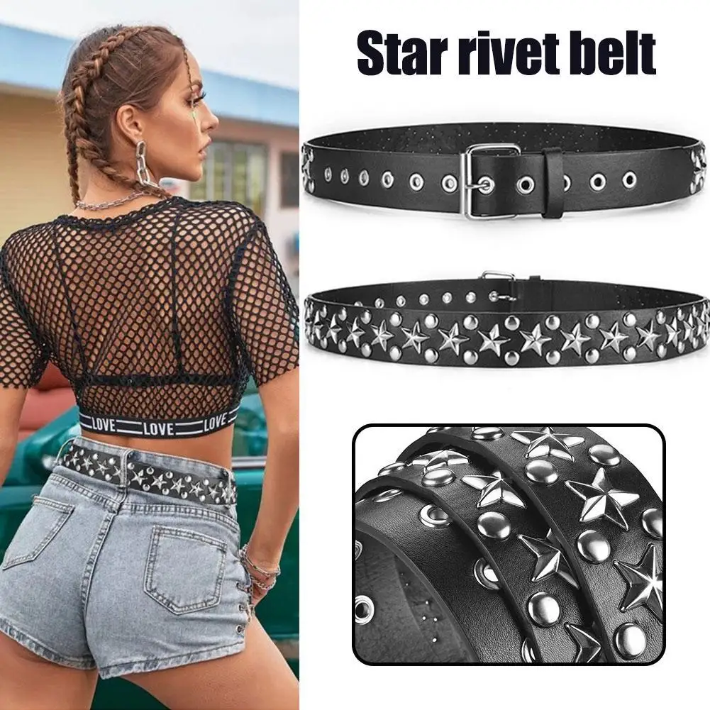 

Pu Leather Studded Belt For Women Men Gothic Punk Waist Strap Hip Hop Faux Leather Belts For Jeans Pants Decorative Waistband