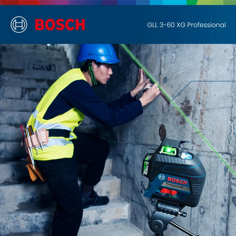 Лазерный уровень Bosch зеленое 12-линейный настенный лазерный высокоточный