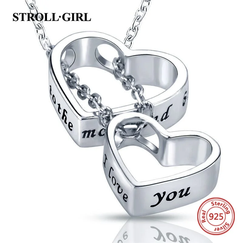 Double Heart Pendant Chain 925 Sterling Silver I Love You To The Moon And Back Lover Necklace For Women 2021 Fine Jewelry Gift