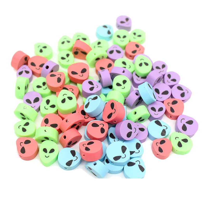 

20/50pcs Colorful Ghost Extra-terrestrial Face Polymer Clay Spacer Beads For Jewelry Making DIY Bracelet Keychain Accessories
