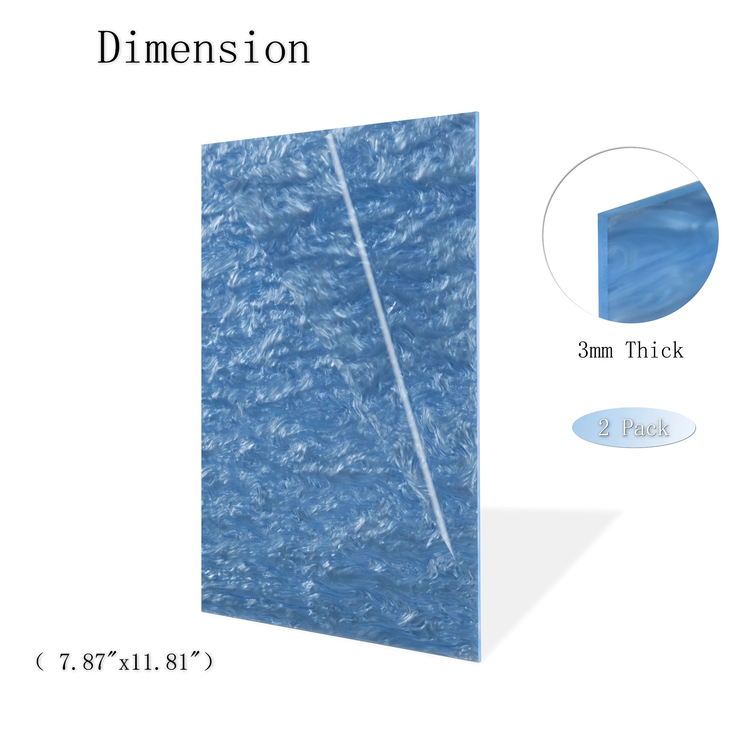 Литой акриловый лист с узором из синего мрамора толщиной 3 мм 2 шт.