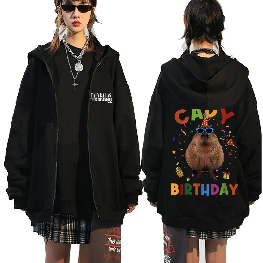 

Capy Birthday Funny Capybara Animals Graphic Men Women Cute Kawaii Zipper Hoodie Men's Casual Sweatshirt Oversized Zip Up Jacket