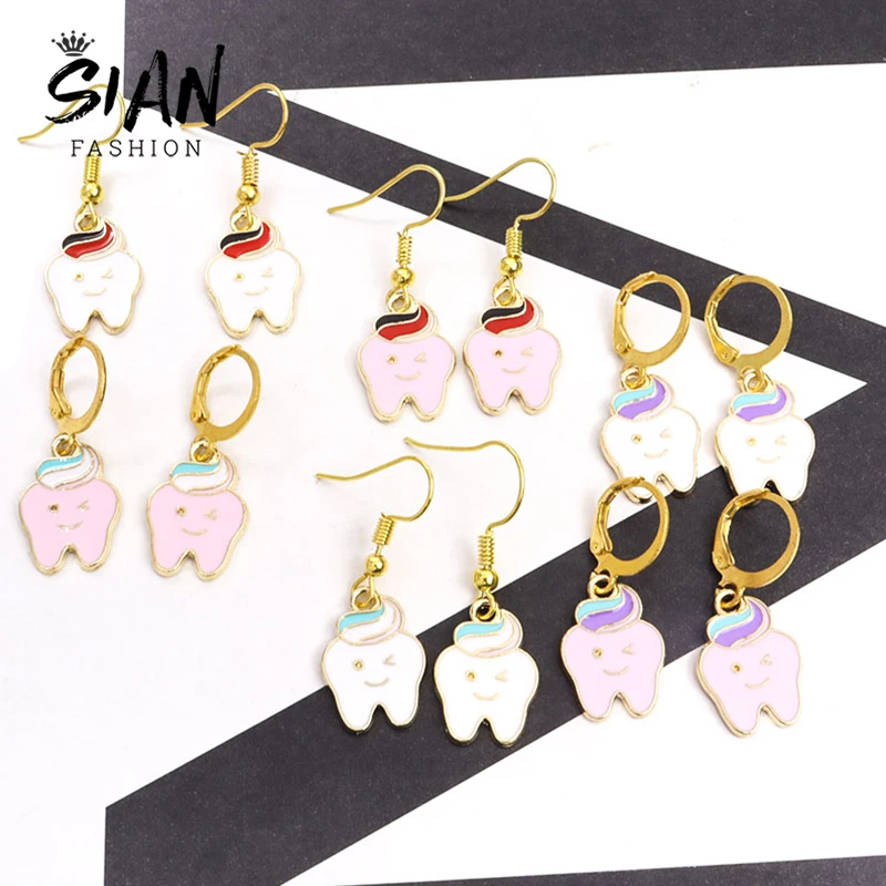 

Fashion Cartoon Enamel Tooth Toothpaste Drop Earrings Silver Plated Dangle Earrings Sweet Metal Pendants Girls Jewelry Accessoy