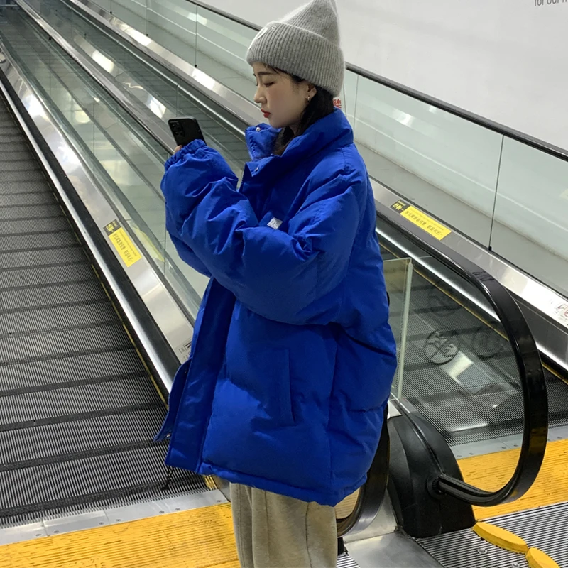 Winter Klein Blue Down Jacket Coat Cotton Coat Loose Large Size Winter Clothes Warm Women Harajuku Jacket Cotton Coat Women