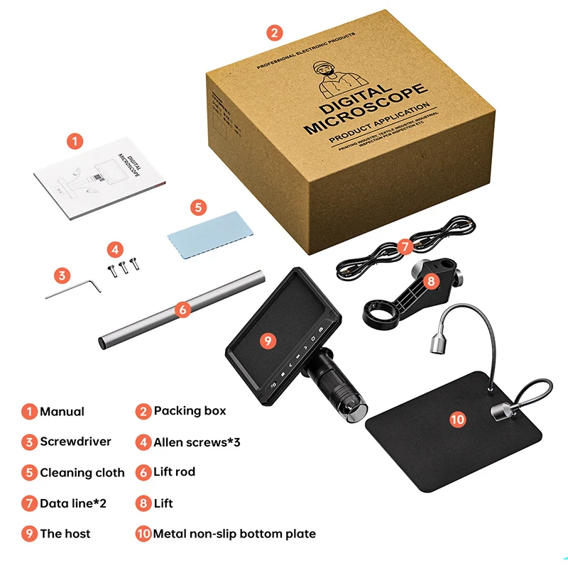 10 1-дюймовый цифровой микроскоп 1600X лупа для монет всех с металлической